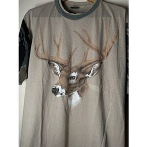 Vintage‎ 90s Tees Unlimited Deer Head Graphic Camo Sleeves T Shirt Mens XL